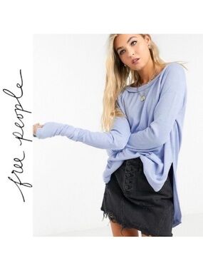 We The Free Snowy Thermal Long Sleeve Top Blue Womens M Thumbholes Normcore